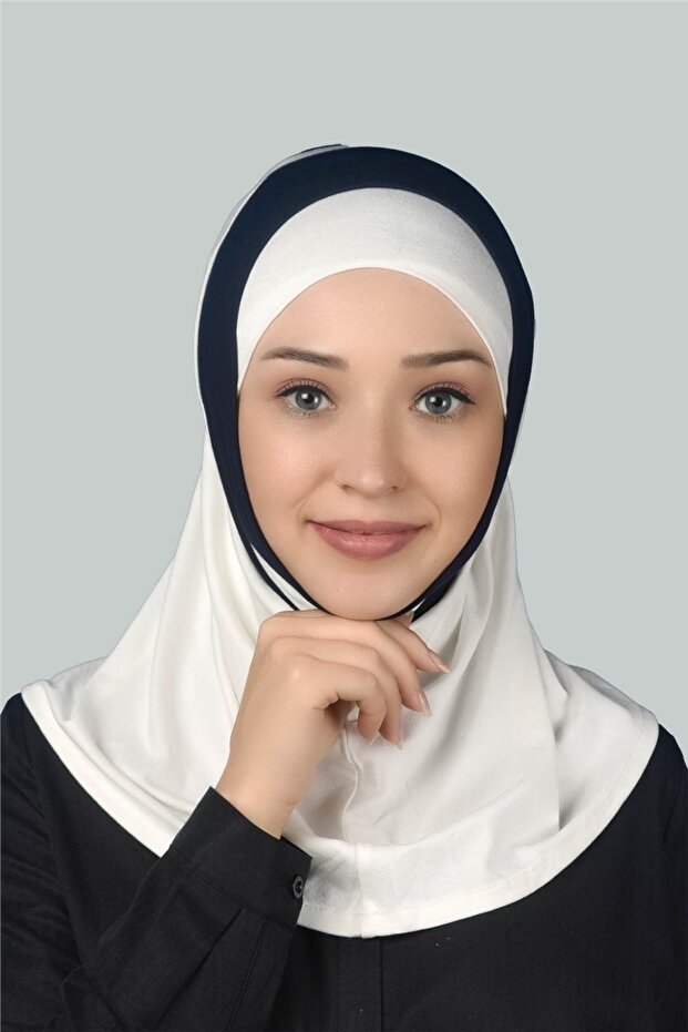 حجاب حجاب عملي - وشاح مزدوج اللون، إكرو وأزرق داكن