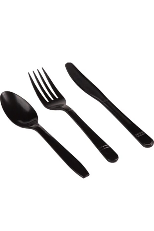 Black plastic cutlery for 25 people