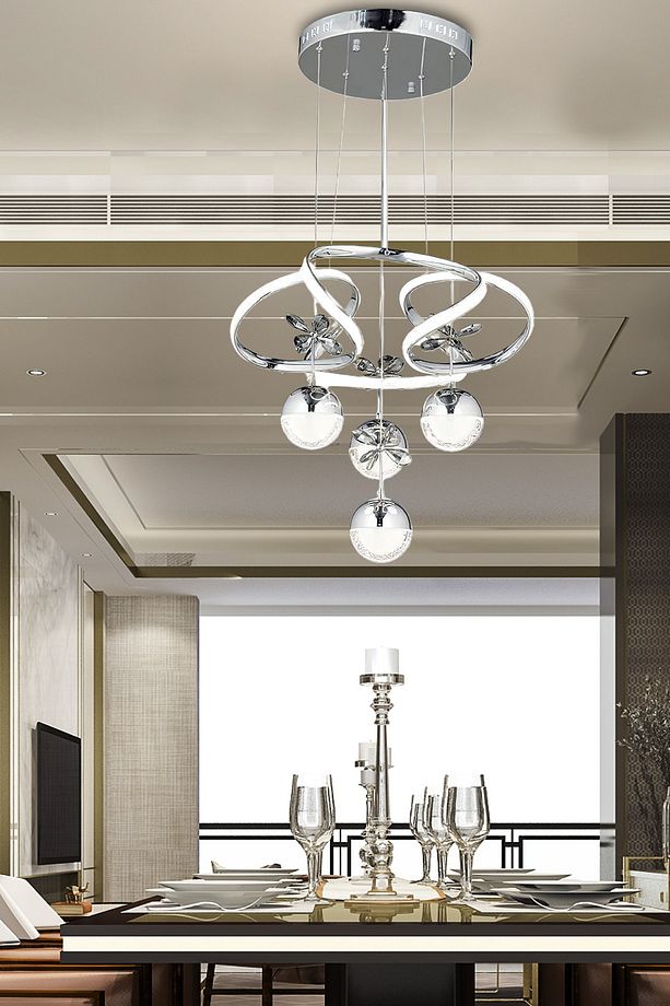 Lüks Modern Salon Mutfak Oturma Odası Avize Kristal Taşlı Led Avize Krom Ledli Avize - 1
