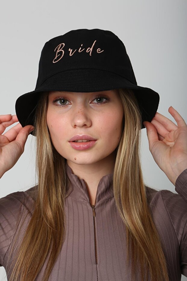 Black Bucket Hat with Embroidery Detail