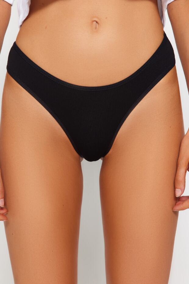 Czarne, bawełniane figi brazylijskie z dzianiny, 3 pary THMAW24KU00010 - 3