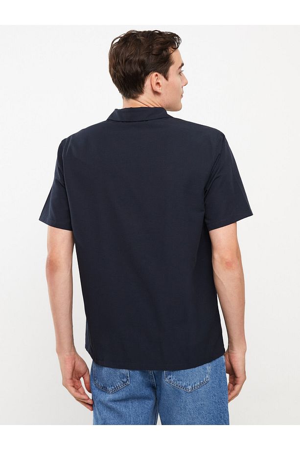 Regular Fit Kısa Kollu Viskon Erkek Gömlek - 5