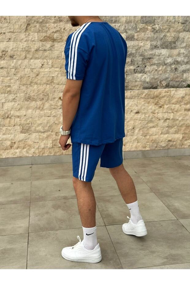 2'li Şort Tshirt Biyeli Takım Mavi - 3