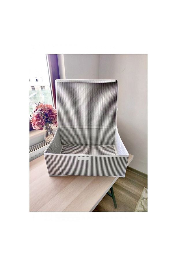 2 Adet - Kapaklı Çok Amaçlı Çamaşır-saklama-düzenleme Vb Hurç, Kutu - 50x40x19 - Baza Kutu - Gri - 3
