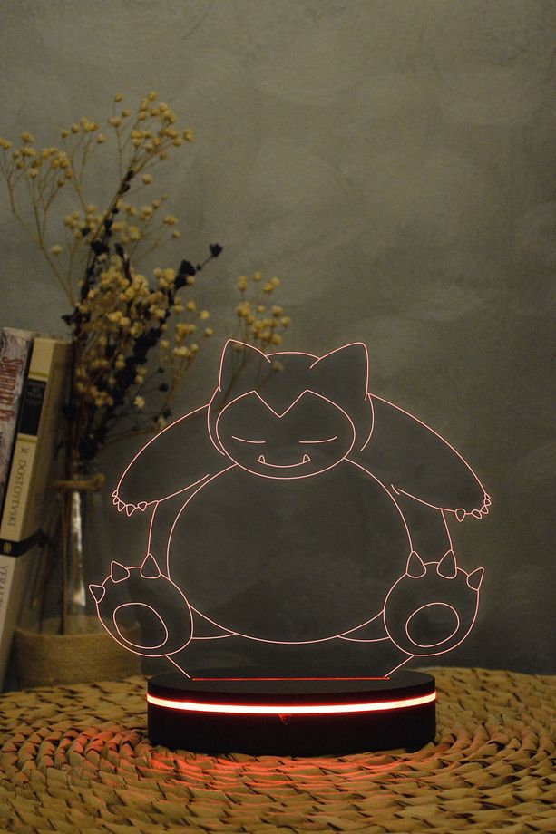 Snorlax , Pokemon - 3 Boyutlu 16 Renk Dekoratif Gece Lambası 3d - 2