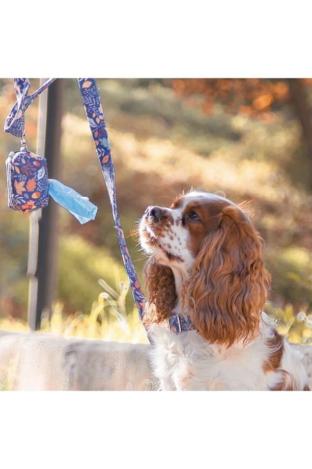 Lacivert Köpek Boyun Tasması Köpek Kaka Poşeti Çantası ve Gezdirme Kayış Seti Çiçek Desenli - 8