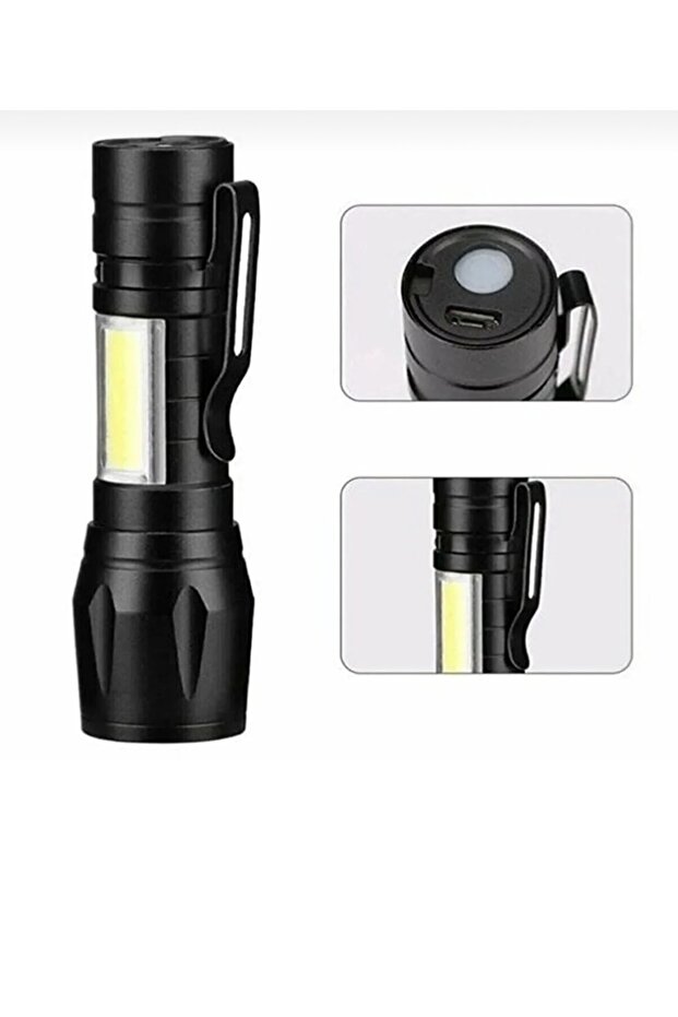 Ultra Güçlü 2500 Lumen 5W Cob Led Usb Şarjlı El Feneri Avcılık Kamp Feneri Deprem Çantalık Fener - 2