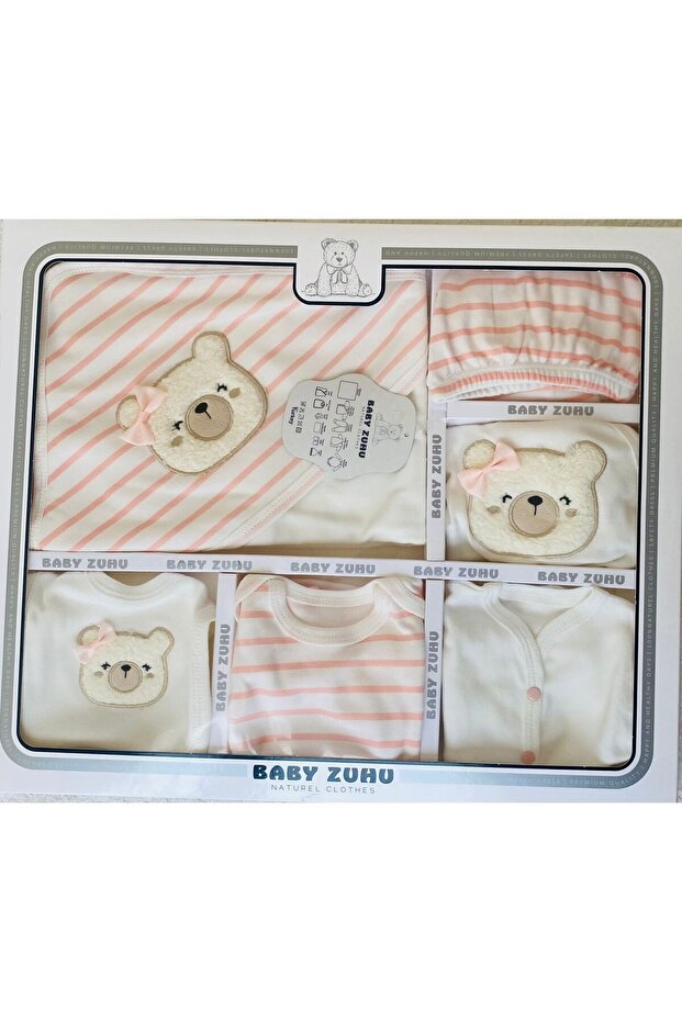 11-Piece BABY GIRL HOSPITAL EXIT WITH BEAR EMBOSSED STRIPES