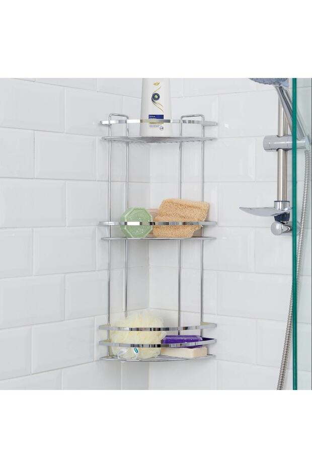 3 Tier Corner Bathroom Shelf - Chrome Finish - Bathroom Organizer