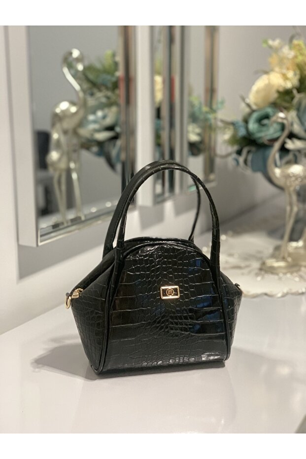 Black Women's Hand and Shoulder Bag, Crocodile Artificial Leather, Summer, Daily Use, Gift