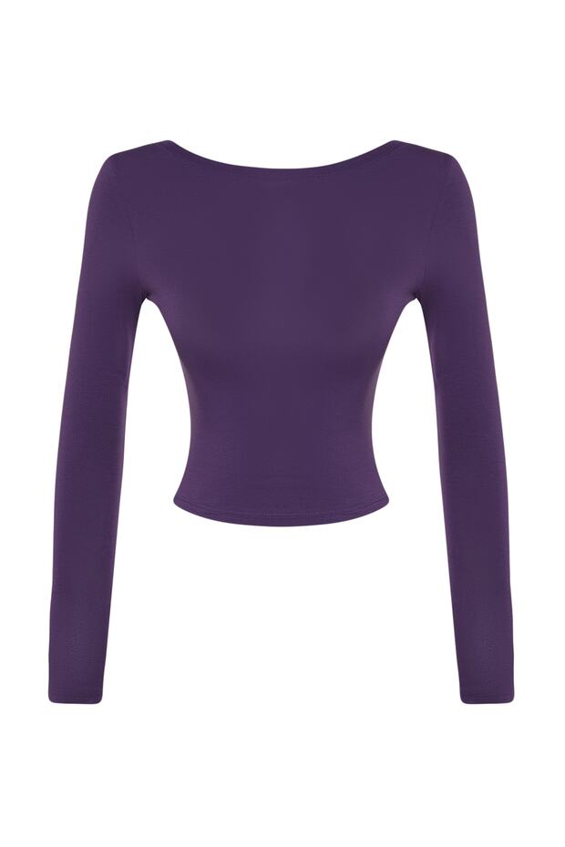 Mor Derin Sırt Dekolteli Fitted/Vücuda Oturan Pamuklu Esnek Örme Bluz TWOAW24BZ00173 - 8