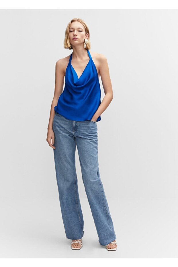 Drapeli Yaka Saten Bluz - 2