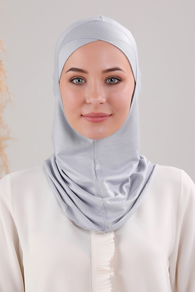 Hijab Hijab Crossed Bonnet with Neck Collar Lycra Flexible Ninja Bonnet Light Gray