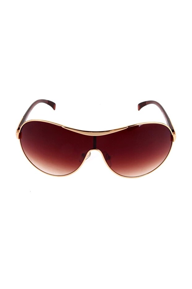Women's Sunglasses Geometric Design Gold Brown Frame Brown Glass