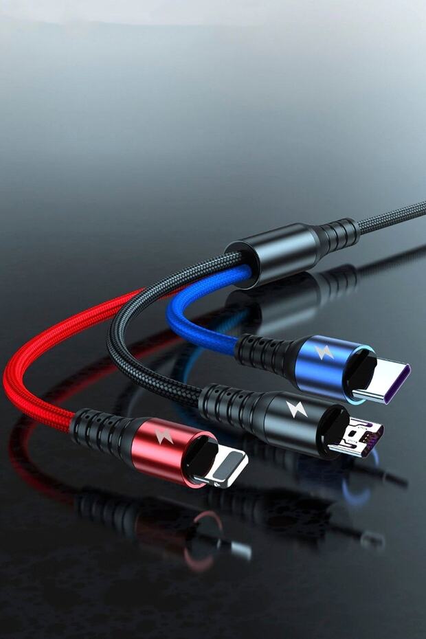 3 Çıkışlı 3in1 Şarj Aleti Cihazı Kablosu Çoklu Type-c Micro Lightning 3lü Şarz Seti - 2