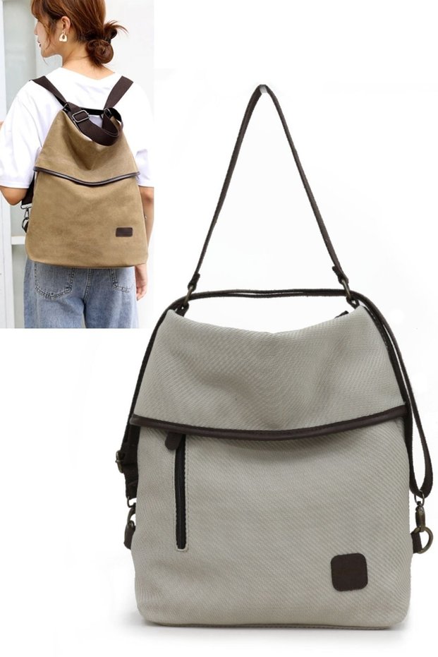 3210 Kyra Women's Cream Beige Cotton Fabric Casual Daily Cross Shoulder Backpack Bag