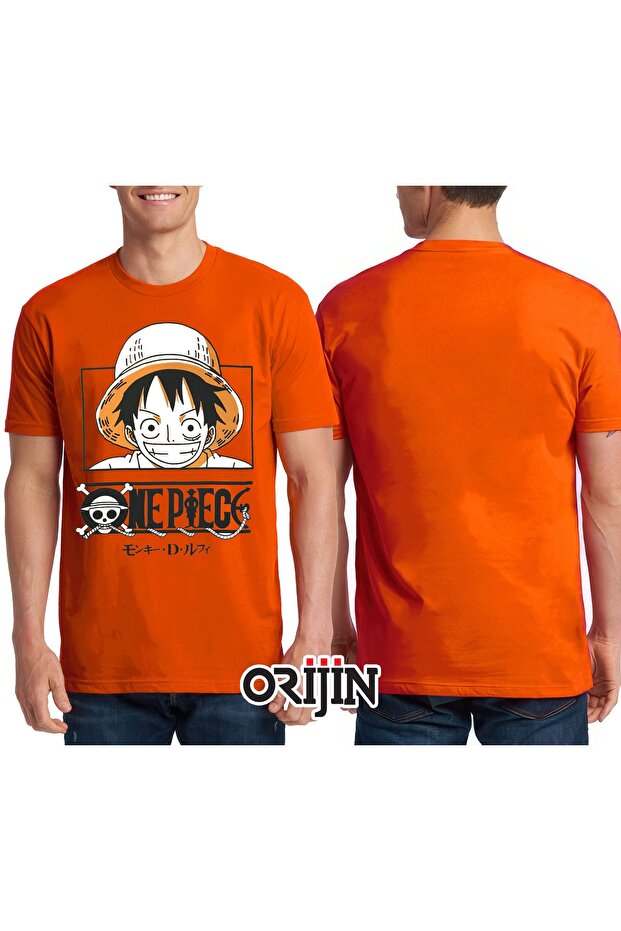 تي شيرت One Piece Monkey D. Luffy مطبوع للجنسين باللون البرتقالي