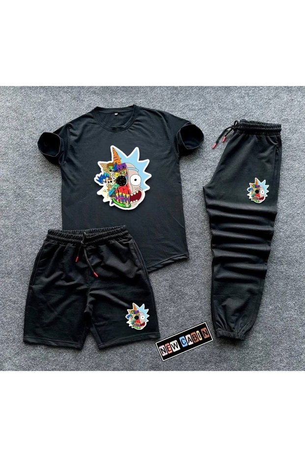Unisex Legendary Combination Summer Shorts-Sweatpants-T-Shirt Slim Fit 3-Piece RICK Printed Set Combination Bottom Top