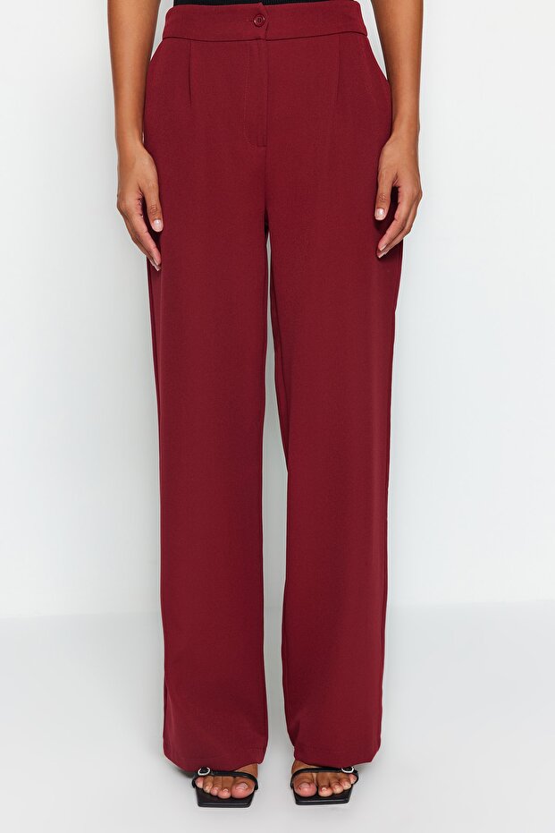Bordo Wide Leg/Geniş Paça Dokuma Kumaş Pantolon TWOAW22PL0139 - 8