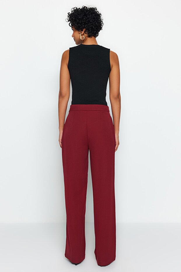 Bordo Wide Leg/Geniş Paça Dokuma Kumaş Pantolon TWOAW22PL0139 - 10