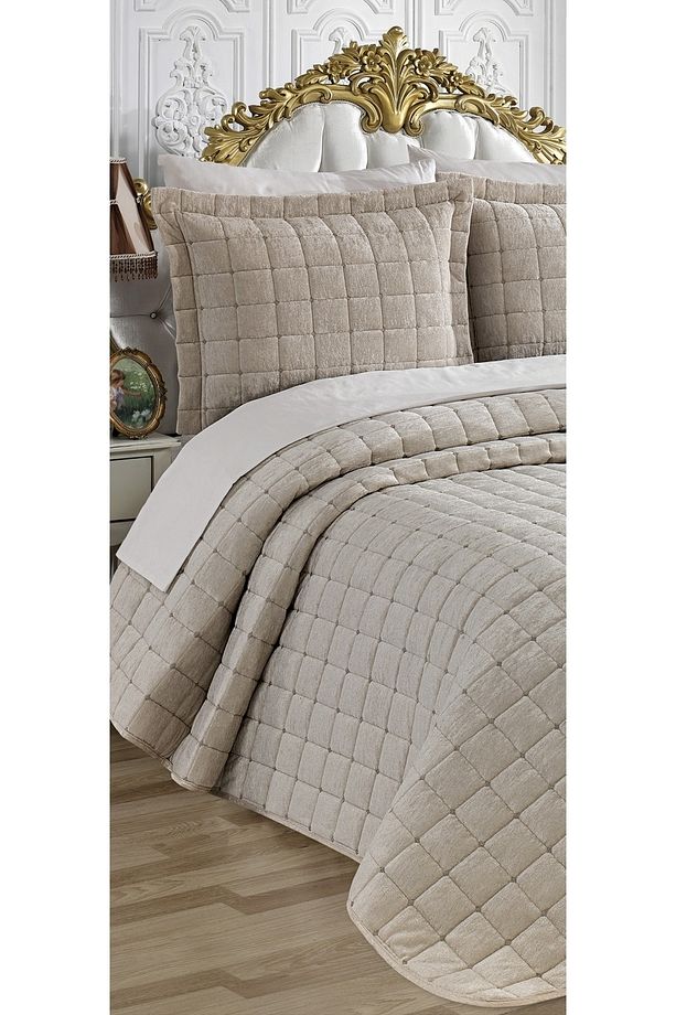 Çeyizlik Yatak Örtüsü ( Set 4 Parçası ) Kadıfe Kapitoneli Yüksek Kalite Set Çantada - 1