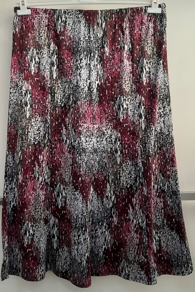 STAR PATTERNED ELASTIC WAIST LARGE SIZE VIOLET VISKOSE FLEXible SKIRT
