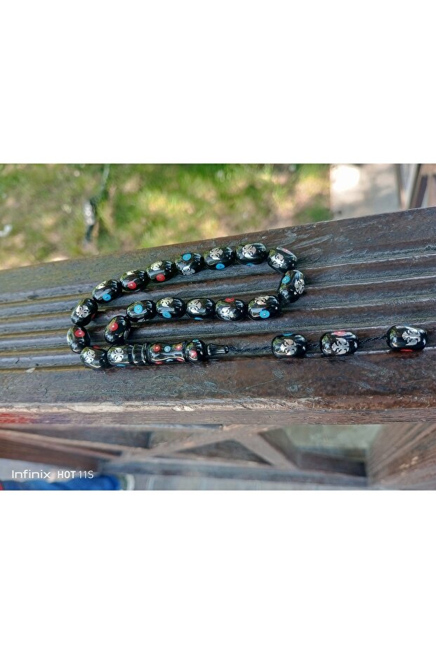 التميمة مزدوجة الرأس النسر التطريز الأصلي Oltu حجر مسبحة - 3