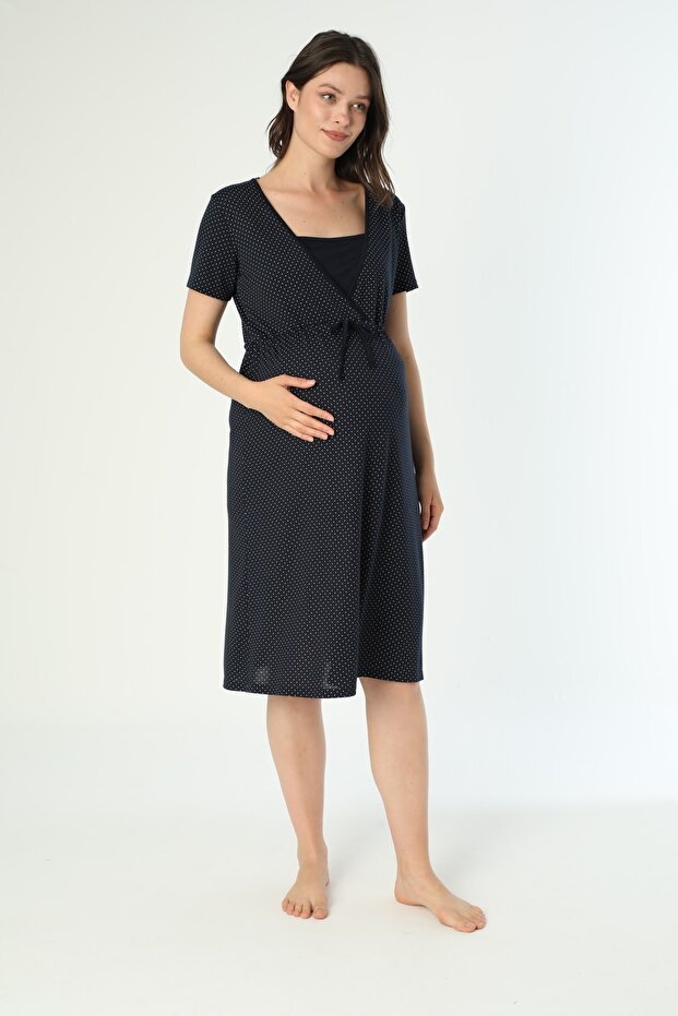 Navy Blue Maternity and Maternity Nightgown Set