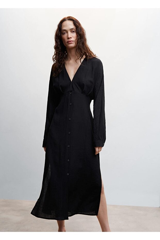 Kuşaklı Gömlek Elbise - 1