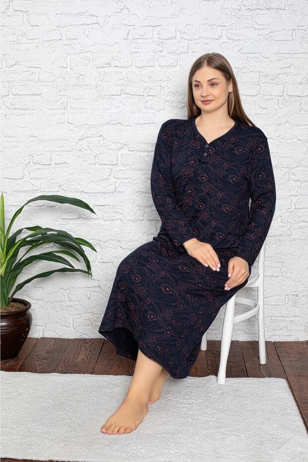Plus Size Lycra Patterned Nightgown - 3