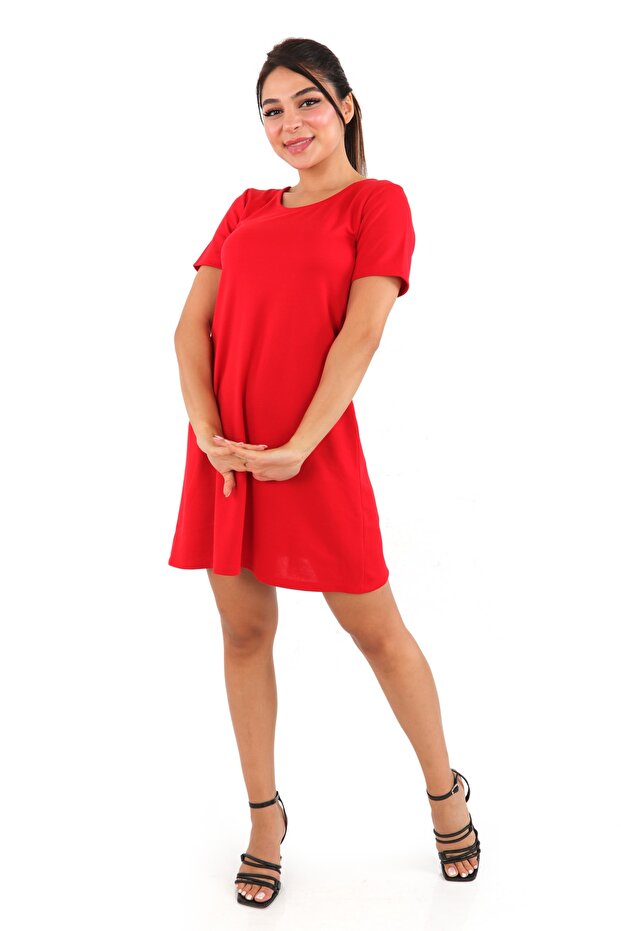 Women's Red Cross Back Dress with Piping Detail
