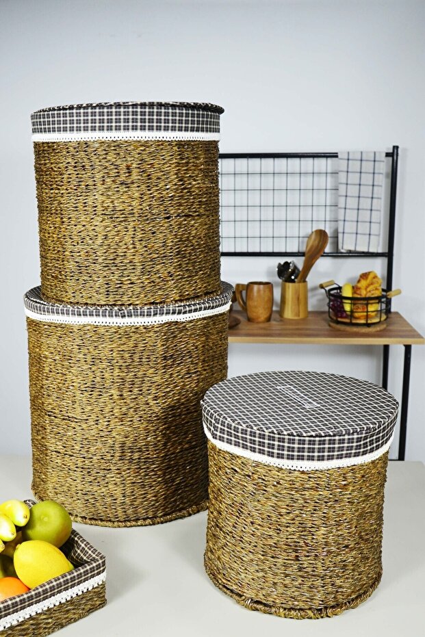 3-Piece Brown Round Laundry Basket