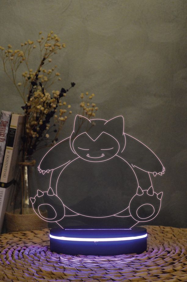 Snorlax , Pokemon - 3 Boyutlu 16 Renk Dekoratif Gece Lambası 3d - 3