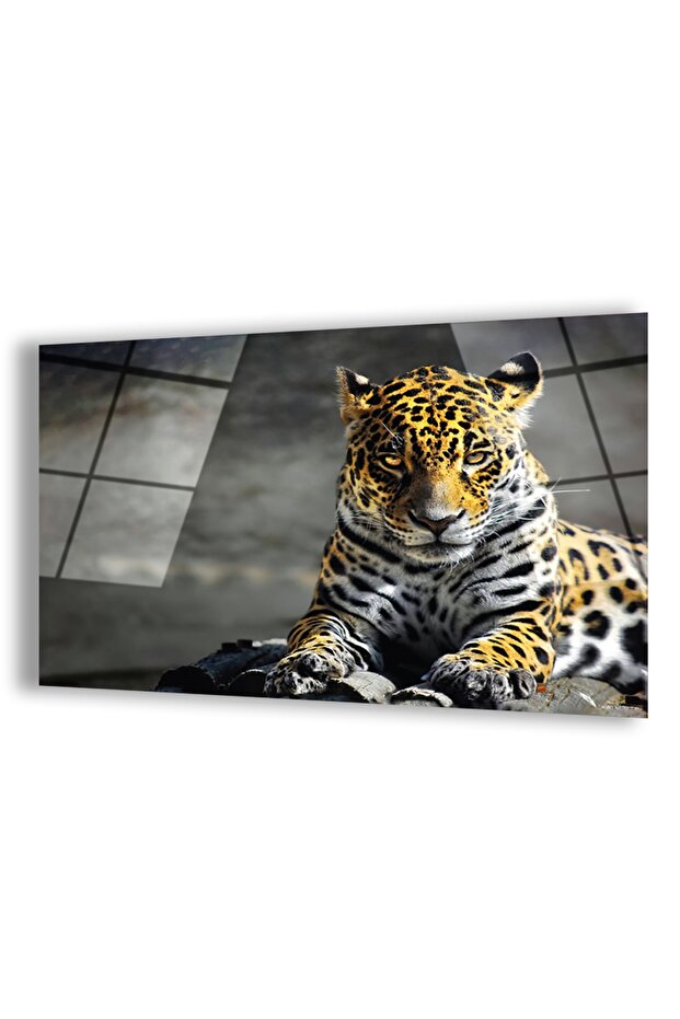 Frameless Horizontal Gray Background Cheetah Unbreakable Glass Table