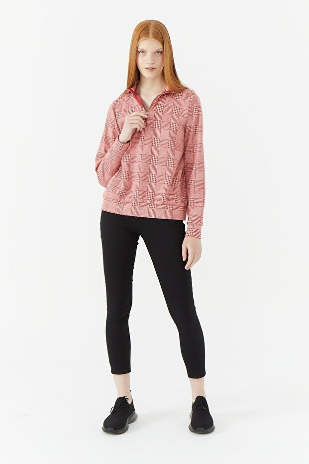 سترة منقوشة مع سحاب على الياقة - 4