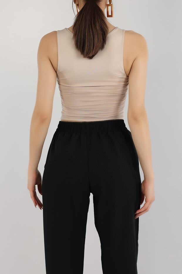 Beige Double Layer Sleeveless Blouse - 3
