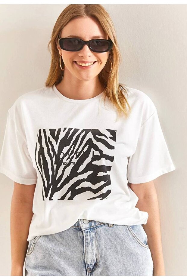 Baskılı Basic Bisiklet Yaka Örme T-Shirt- Önü Siyah - 2