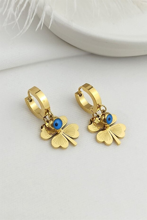 Clover Model Evil Eye Beaded Steel Antiallergic Earrings