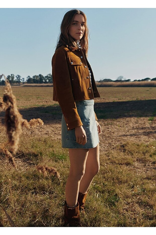 Kruvaze Denim Mini Etek - 5