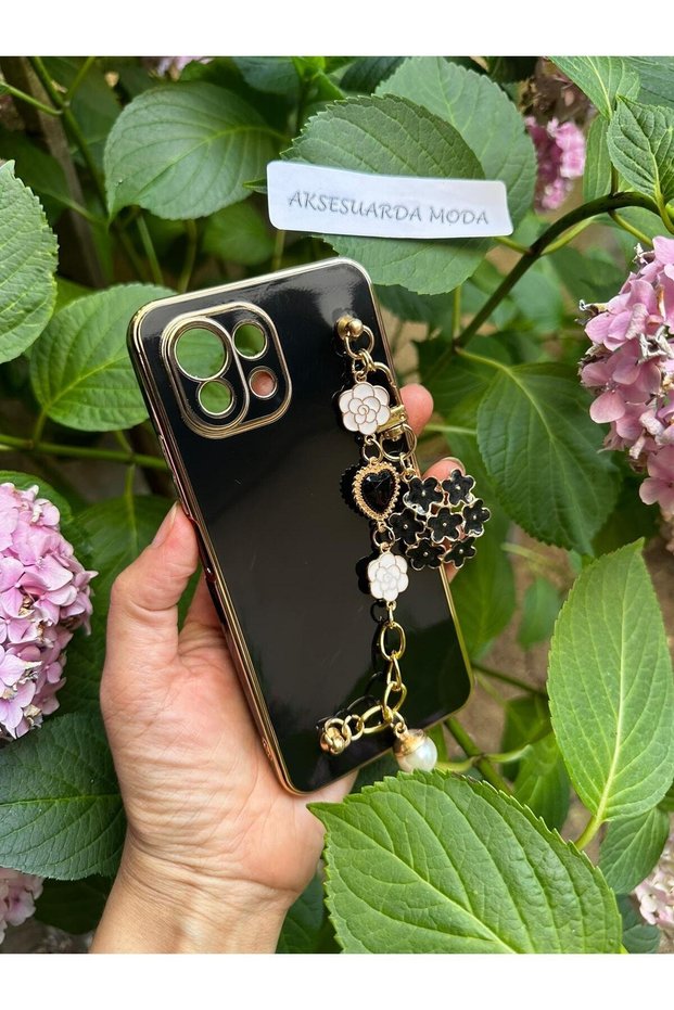 Mi 11 Lite Compatible Floral Stone Hand-Held Laser Cut Black Case