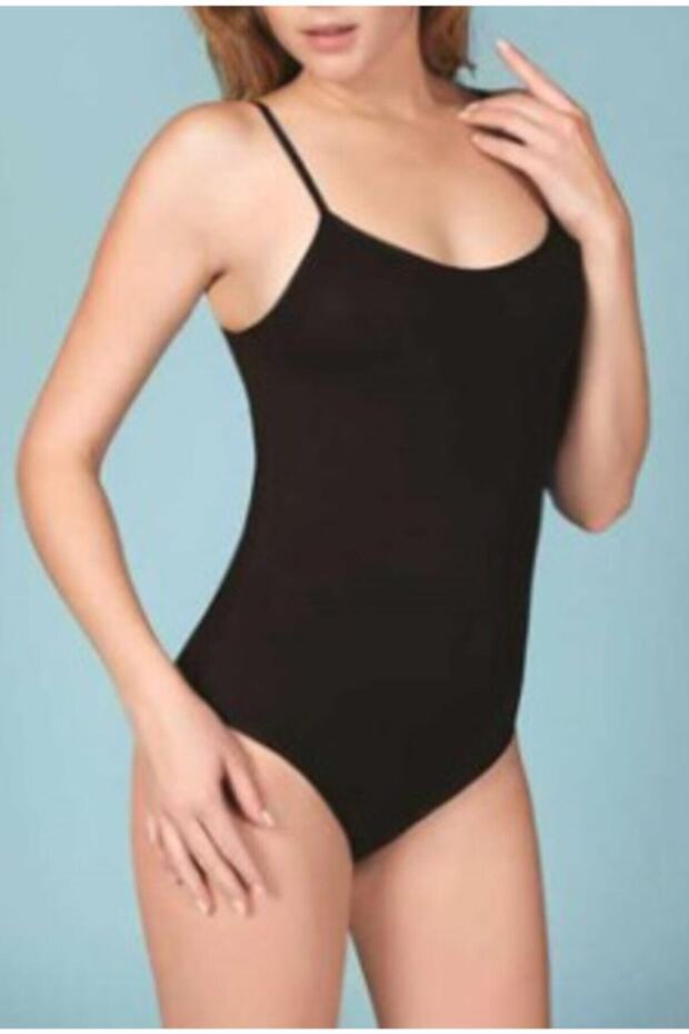 Women's Black Rope Strap Snap Fastener Bodysuit