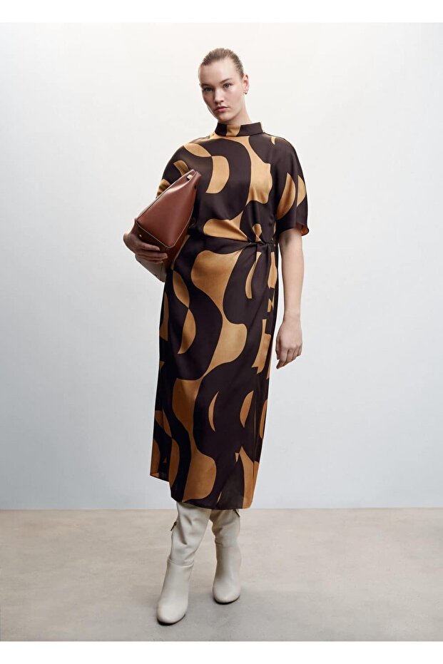 Desenli Saten Elbise - 6