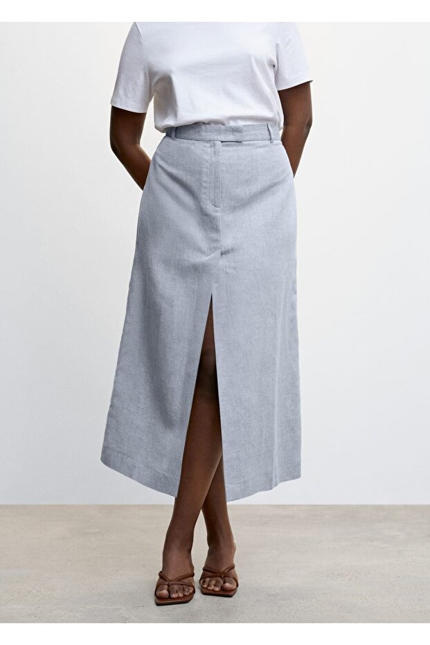 Keten yırtmaçlı etek - 6