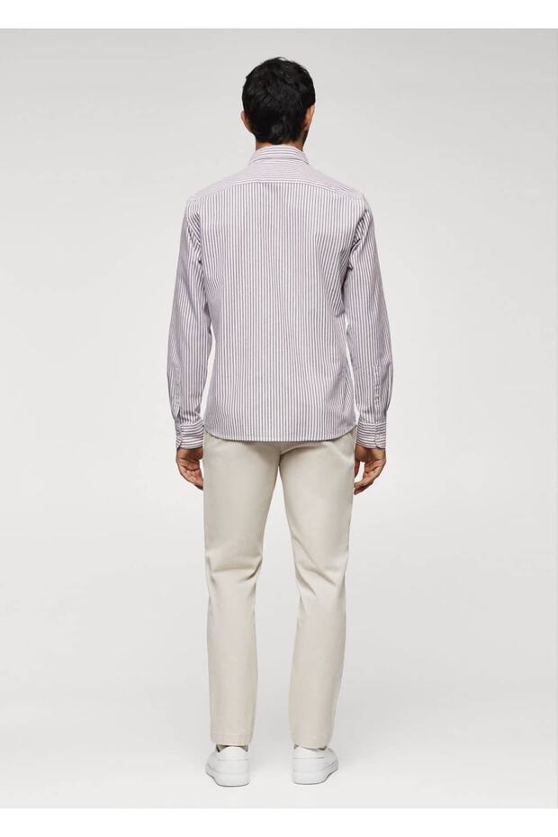 Çizgili Pamuklu Regular Fit Gömlek - 4
