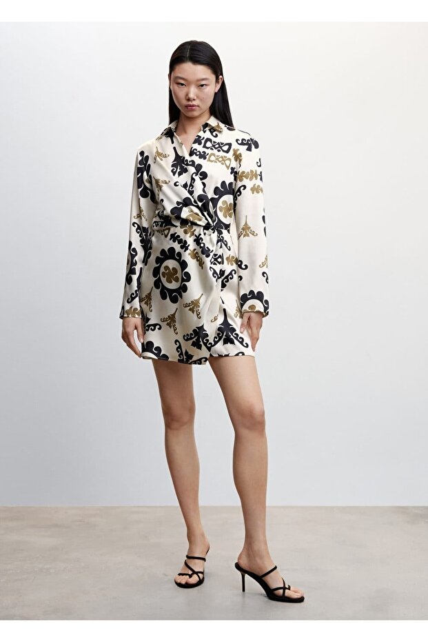 Desenli Saten Elbise - 2