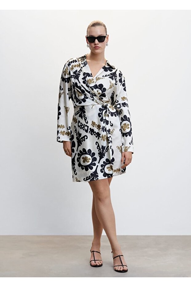 Desenli Saten Elbise - 6