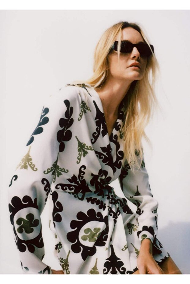 Desenli Saten Elbise - 7