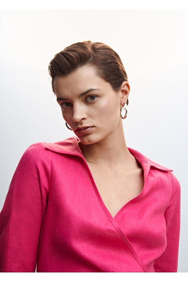 Anvelop Kesim Keten Elbise - 7