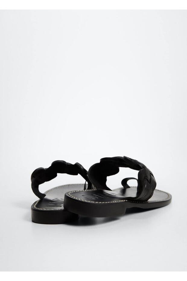 Deri Örgü Desenli Sandalet - 4