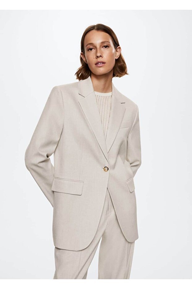 Mango Kalıplı Gri Blazer Ceket - 1